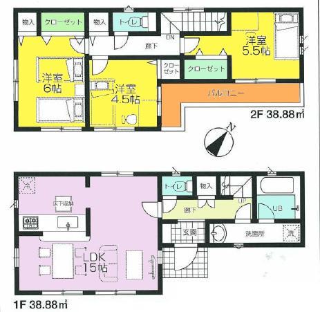 Floor plan. 39,800,000 yen, 3LDK, Land area 100.04 sq m , Building area 77.76 sq m