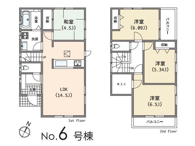 Floor plan. (6 Building), Price 34,800,000 yen, 4LDK, Land area 115.6 sq m , Building area 87.48 sq m