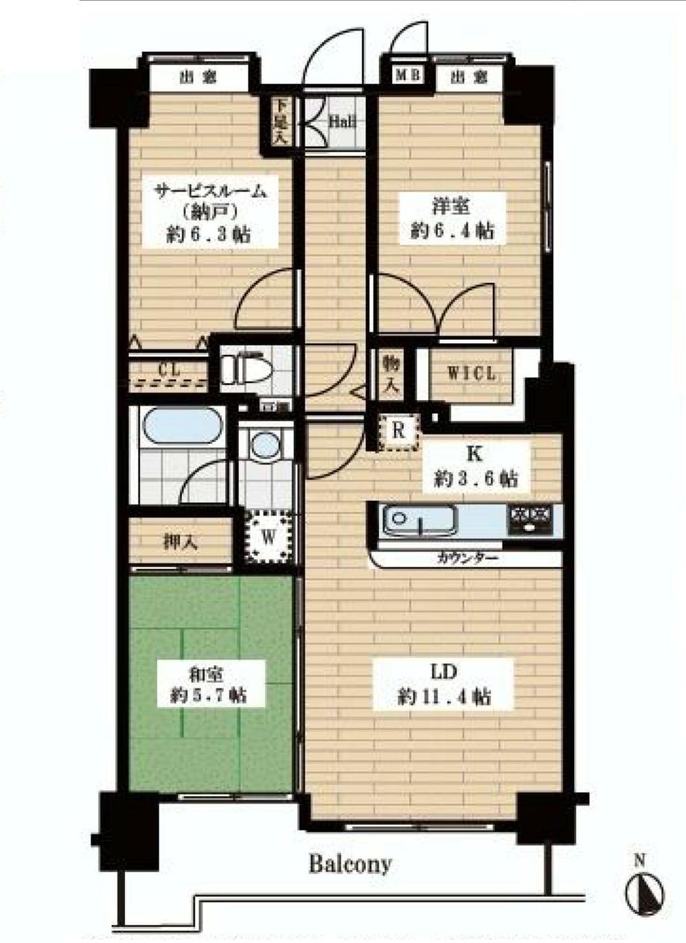 Floor plan. 2LDK + S (storeroom), Price 38,700,000 yen, Occupied area 72.31 sq m , Balcony area 8.63 sq m