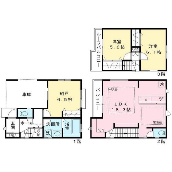 Floor plan. 45,500,000 yen, 2LDK, Land area 63.9 sq m , Building area 88.18 sq m