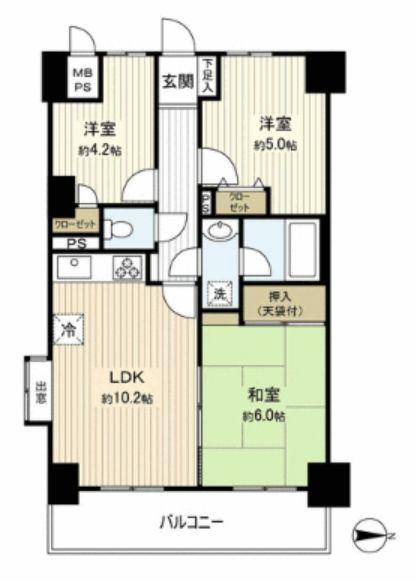 Floor plan. 3LDK, Price 24,800,000 yen, Occupied area 56.67 sq m , Balcony area 8.11 sq m