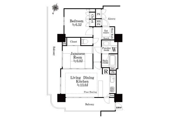 Floor plan. 2LDK, Price 42,800,000 yen, Occupied area 59.39 sq m , Balcony area 26.36 sq m floor plan