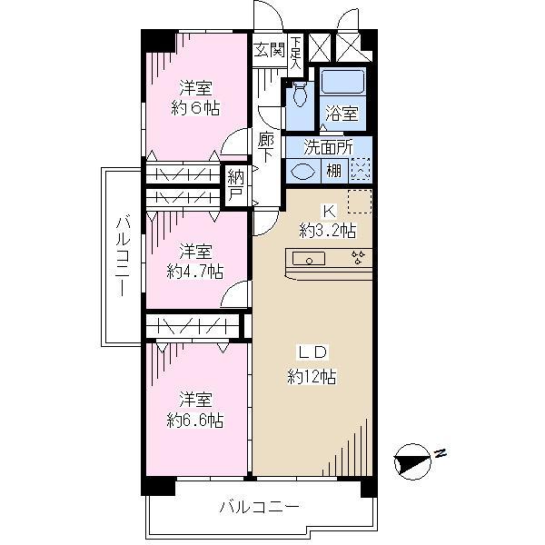Floor plan. 3LDK + S (storeroom), Price 29,800,000 yen, Footprint 74.4 sq m , Balcony area 13.32 sq m