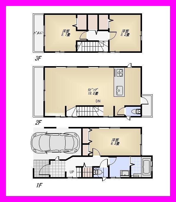 Floor plan. 45,800,000 yen, 3LDK, Land area 63.91 sq m , Building area 97.69 sq m