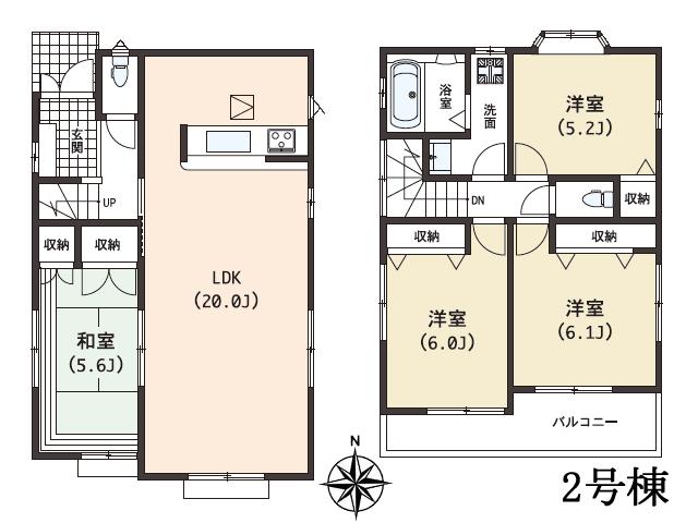 Floor plan. (Building 2), Price 46,800,000 yen, 4LDK, Land area 119.29 sq m , Building area 95.84 sq m