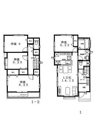 Floor plan. (1 Building), Price 47,800,000 yen, 4LDK, Land area 122.68 sq m , Building area 95.01 sq m