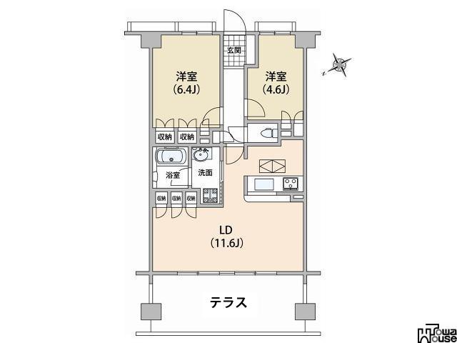 Floor plan. 2LDK, Price 19,800,000 yen, Occupied area 56.05 sq m , Balcony area 14.16 sq m Clio Musashi Koganei Minamiichi Ichibankan Floor Plan