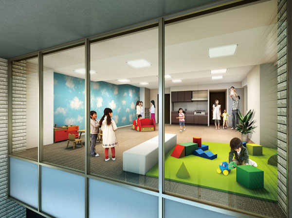 Shared facilities.  [Multipurpose Room "Hills studio"] Party Room, Kids Room, Theater Room, Hills studio that can be used for multiple purposes, such as group activities after your move. It is with a convenient kitchen at the time of the party. (Hills studio Rendering)