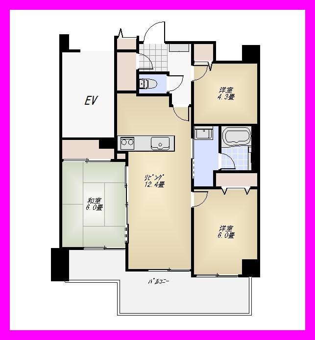 Floor plan. 3LDK, Price 26,800,000 yen, Occupied area 64.19 sq m , Balcony area 10.52 sq m