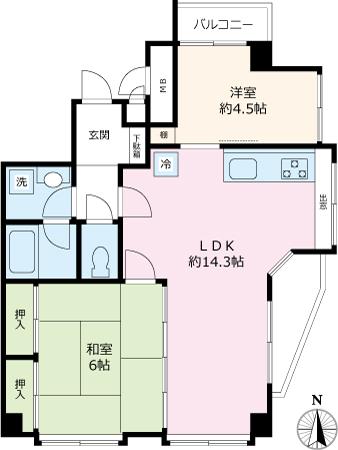 Floor plan. 2LDK, Price 18,700,000 yen, Occupied area 54.88 sq m , Balcony area 5.33 sq m