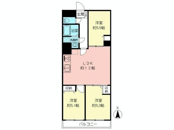 Floor plan. 3LDK, Price 20.8 million yen, Occupied area 57.92 sq m , Balcony area 5.5 sq m of Mato
