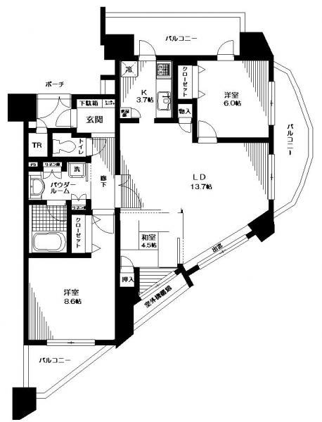 Floor plan. 3LDK, Price 32 million yen, Footprint 81.8 sq m , Balcony area 19.77 sq m three direction room