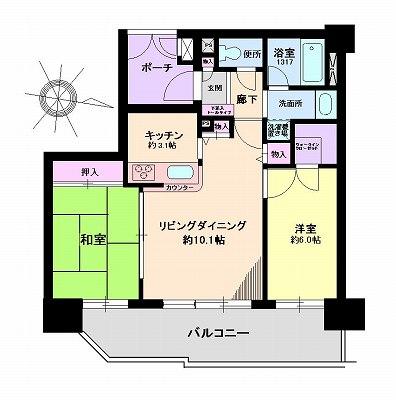 Floor plan. 2LDK, Price 25,800,000 yen, Occupied area 57.82 sq m , Balcony area 12.79 sq m