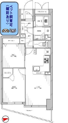 Floor plan. 2LDK, Price 26,800,000 yen, Occupied area 52.82 sq m , Balcony area 7.22 sq m