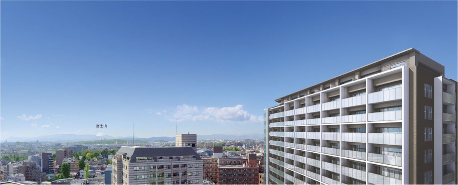 View synthesis Exterior - Rendering  ※ In which the appearance Rendering in shooting (2012.12) and photos from the height of the plan of the ground about 43m (14 floors or equivalent) was subjected to a CG synthesis and processing, In fact a slightly different.  ※ View ・ There is a possibility that the surrounding environment is change, It is not intended to be guaranteed in the future