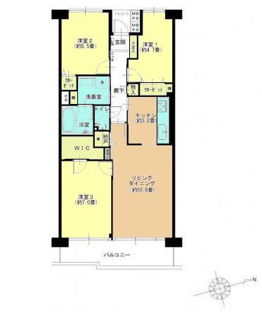 Floor plan. 3LDK, Price 29,900,000 yen, Occupied area 73.17 sq m , Balcony area 8.92 sq m