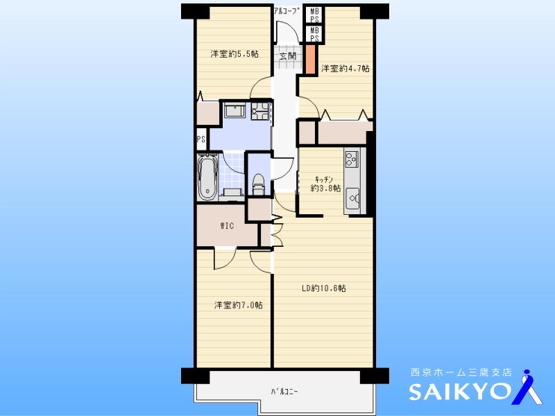 Floor plan. 3LDK, Price 29,900,000 yen, Occupied area 70.77 sq m , Balcony area 8.62 sq m floor plan
