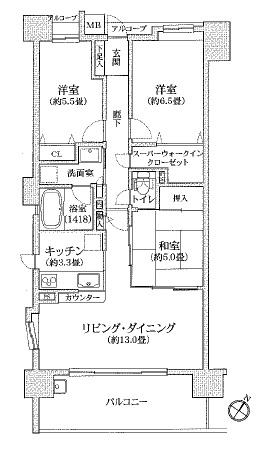 Floor plan. 3LDK, Price 27,800,000 yen, Occupied area 75.03 sq m , Balcony area 12.3 sq m floor plan