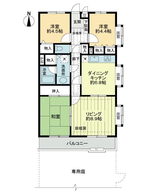 Floor plan. 3LDK, Price 24,800,000 yen, Footprint 74.8 sq m , Balcony area 8.16 sq m