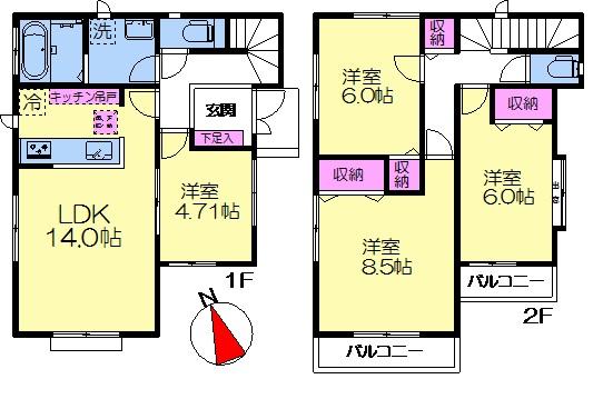 Floor plan. (D Building), Price 40,900,000 yen, 4LDK, Land area 100 sq m , Building area 93.98 sq m
