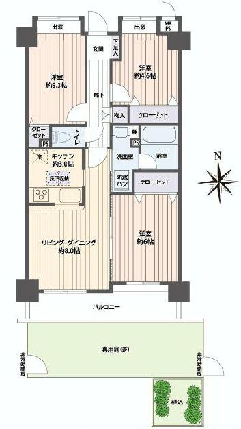 Floor plan. 3LDK, Price 19,800,000 yen, Occupied area 62.49 sq m , Balcony area 8.09 sq m