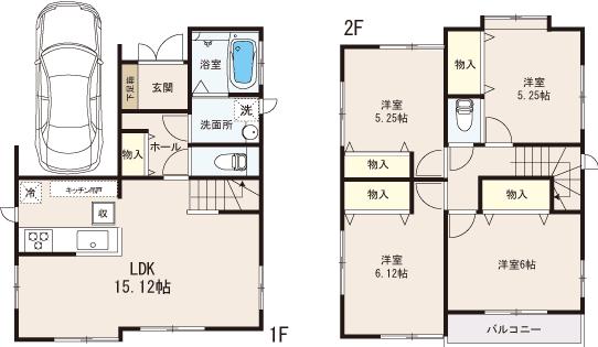 Floor plan. (1 Building), Price 36,800,000 yen, 4LDK, Land area 86.22 sq m , Building area 89.84 sq m