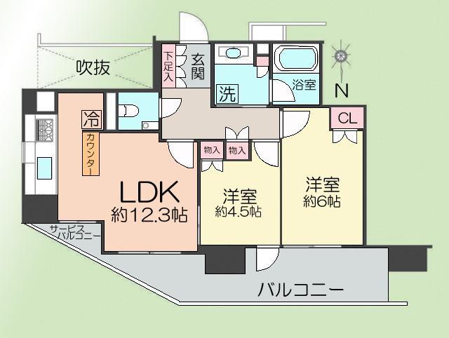 Floor plan. 2LDK, Price 30,800,000 yen, Occupied area 54.36 sq m , Balcony area 13.5 sq m