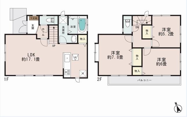 Floor plan. (1 Building), Price 36,800,000 yen, 3LDK, Land area 85.2 sq m , Building area 84.15 sq m