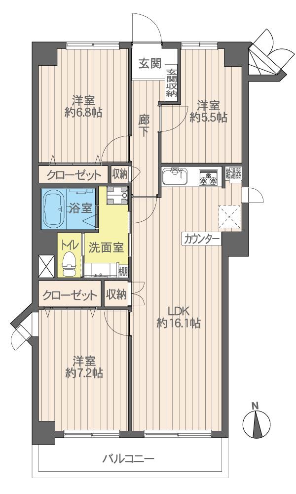 Floor plan. 3LDK, Price 22,800,000 yen, Occupied area 77.22 sq m , Balcony area 7.92 sq m