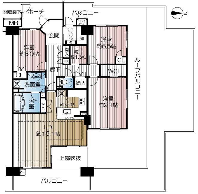 Floor plan. 3LDK, Price 49,800,000 yen, Footprint 100.02 sq m , Balcony area 23.72 sq m