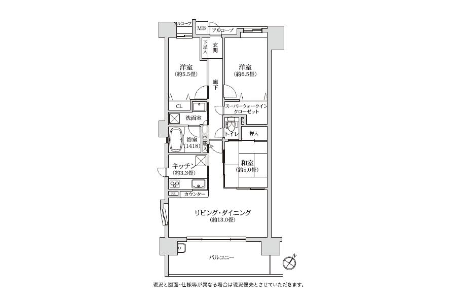 Floor plan. 3LDK, Price 27,800,000 yen, Occupied area 75.03 sq m , Balcony area 12.3 sq m