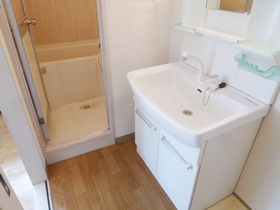 Washroom. Shower is a dresser with independent wash basin equipped