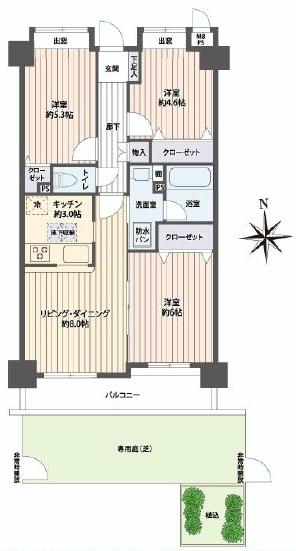 Floor plan. 3LDK, Price 19,800,000 yen, Occupied area 62.49 sq m , Balcony area 8.09 sq m