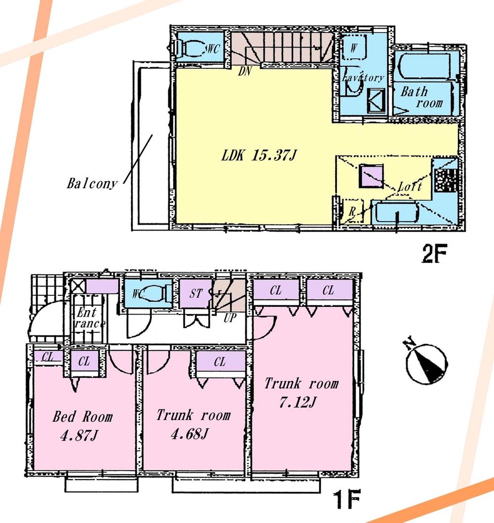 Floor plan. (Building 2), Price 34,800,000 yen, 3LDK, Land area 78.09 sq m , Building area 73.3 sq m