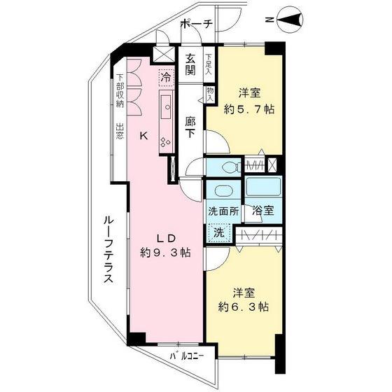 Floor plan. 2LDK, Price 27,770,000 yen, Occupied area 57.26 sq m