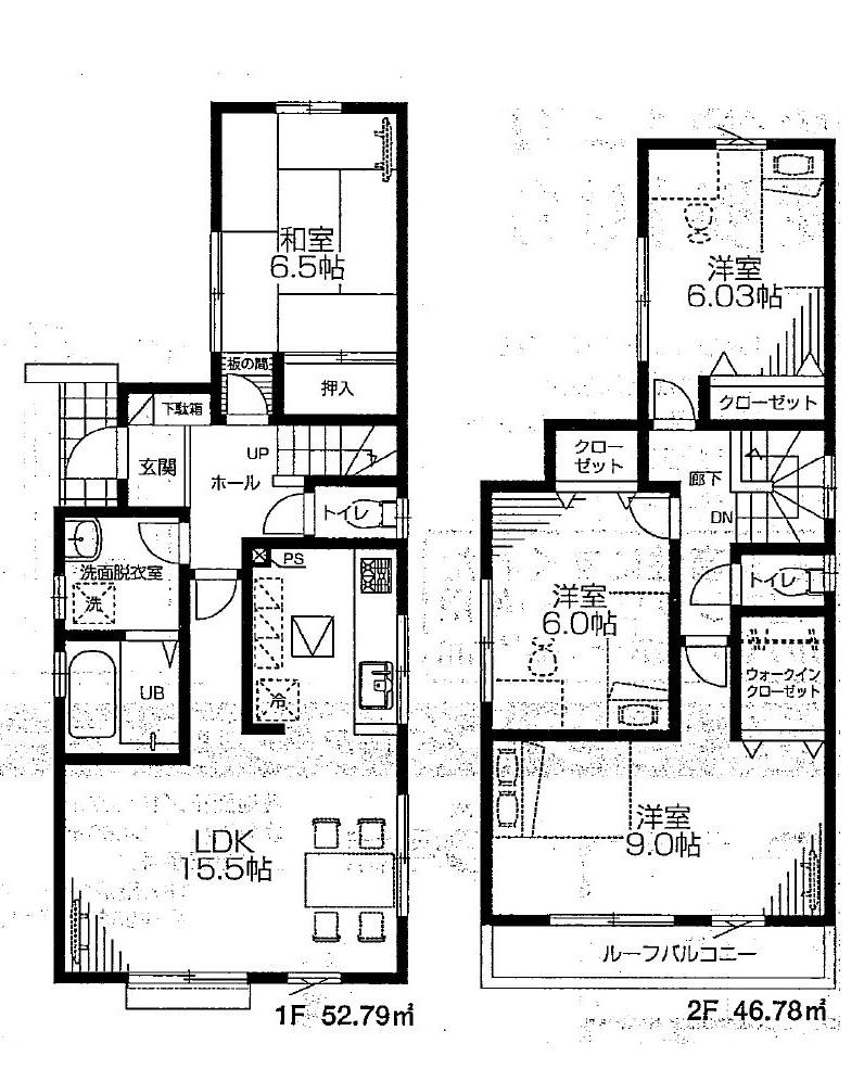 Floor plan. (1 Building), Price 42,900,000 yen, 4LDK, Land area 100.1 sq m , Building area 99.57 sq m