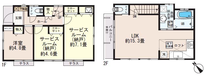 Floor plan. 34,800,000 yen, 1LDK + 2S (storeroom), Land area 78.99 sq m , Building area 73.3 sq m
