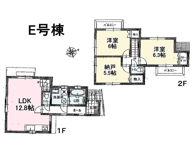 Floor plan. 41,800,000 yen, 2LDK+S, Land area 76.41 sq m , Building area 73.94 sq m Fuchu Koremasa 1-chome Floor E Building