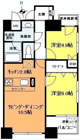 Floor plan. 2LDK, Price 29,800,000 yen, Occupied area 57.44 sq m , Balcony area 4.68 sq m
