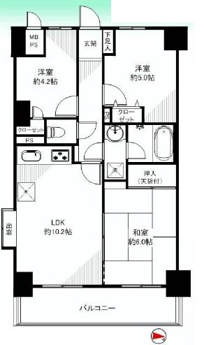 Floor plan. 3LDK, Price 24,800,000 yen, Occupied area 56.67 sq m , Balcony area 8.11 sq m