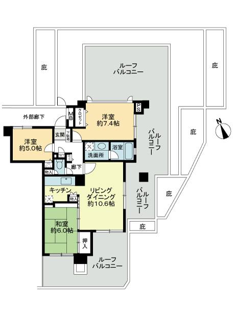 Floor plan. 3LDK, Price 39,900,000 yen, Occupied area 72.84 sq m , Balcony area 67.09 sq m floor plan