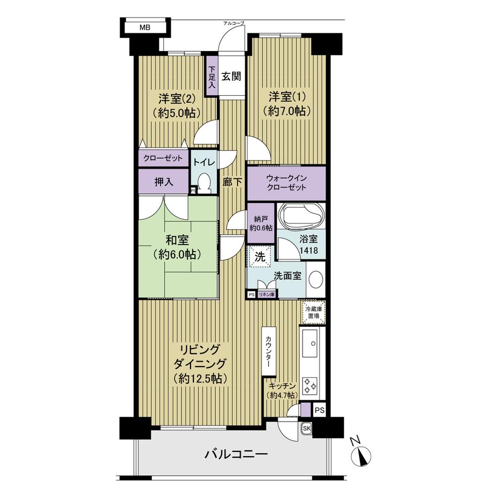 Floor plan. 3LDK, Price 28.8 million yen, Occupied area 80.26 sq m , Balcony area 11.51 sq m room is clean and use it. Storage-rich, Walk-in closet with