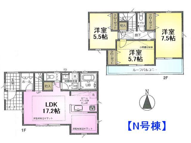 Floor plan. 43,800,000 yen, 3LDK, Land area 120.11 sq m , Building area 88.45 sq m Fuchu Yotsuya 2-chome Floor N Building