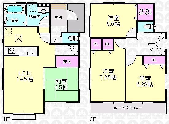 Floor plan. (1 Building), Price 42,800,000 yen, 4LDK, Land area 117.42 sq m , Building area 90.26 sq m