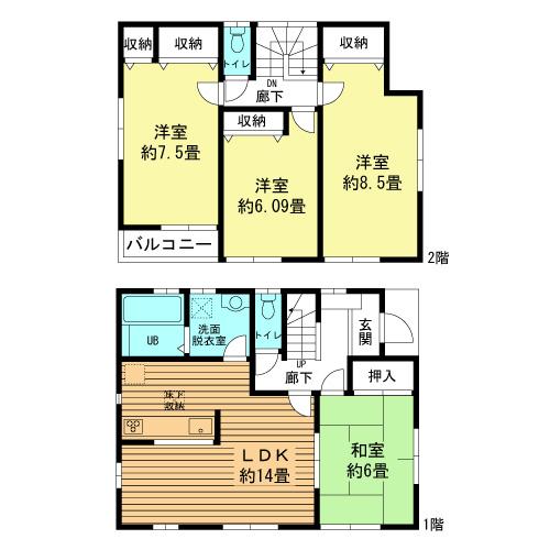 Floor plan. (Building 2), Price 45,800,000 yen, 4LDK, Land area 107.5 sq m , Building area 98.53 sq m