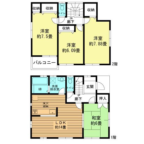 Floor plan. (5 Building), Price 45,800,000 yen, 4LDK, Land area 107.5 sq m , Building area 96.88 sq m