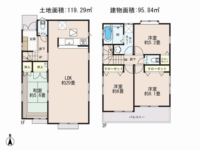 Floor plan. 46,800,000 yen, 4LDK, Land area 119.29 sq m , Building area 95.84 sq m