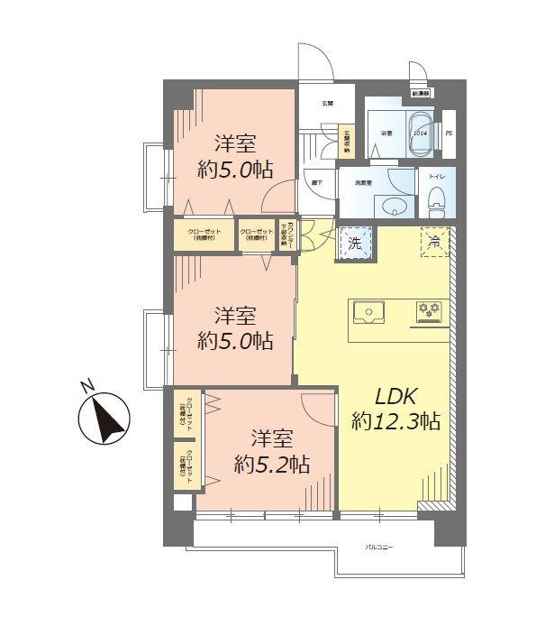 Floor plan. 3LDK, Price 21.9 million yen, Occupied area 61.92 sq m , Balcony area 7.09 sq m floor plan