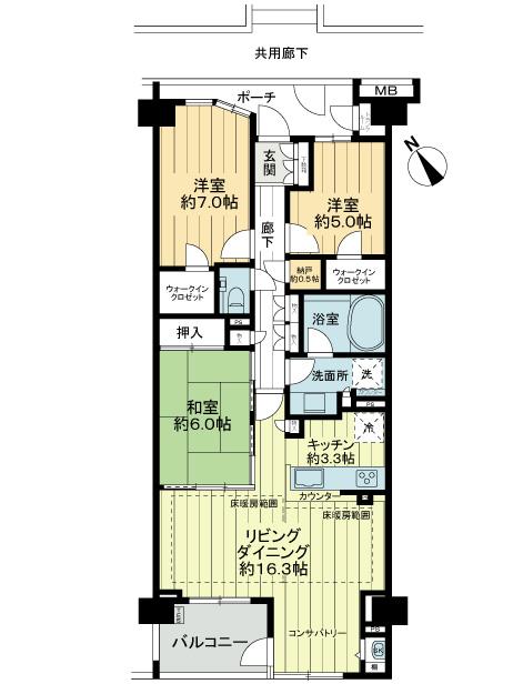 Floor plan. 3LDK + S (storeroom), Price 43,800,000 yen, Occupied area 88.99 sq m , Balcony area 6.51 sq m