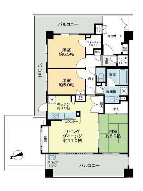 Floor plan. 3LDK, Price 31,800,000 yen, Occupied area 75.06 sq m , Balcony area 33.84 sq m